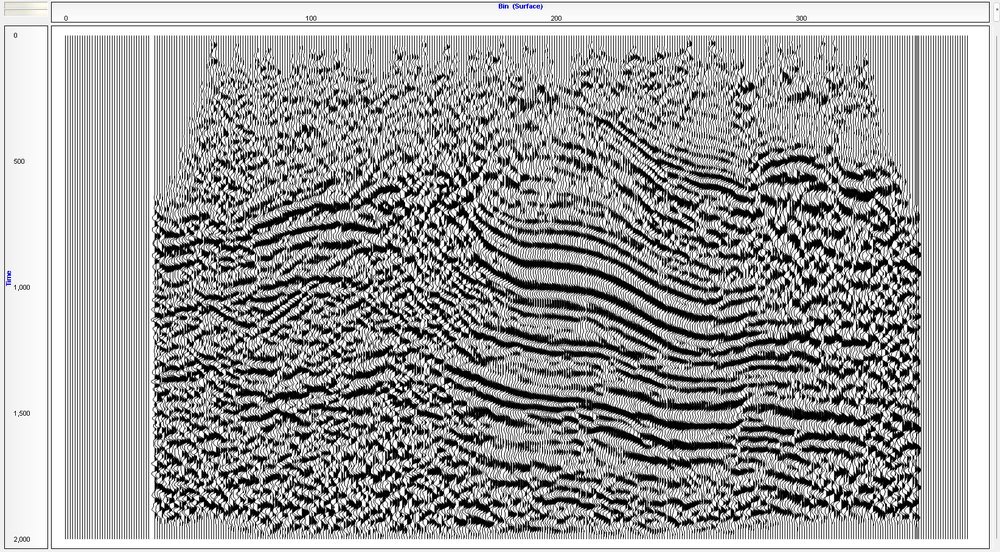 Stacked section after conventional surface tomography statics.