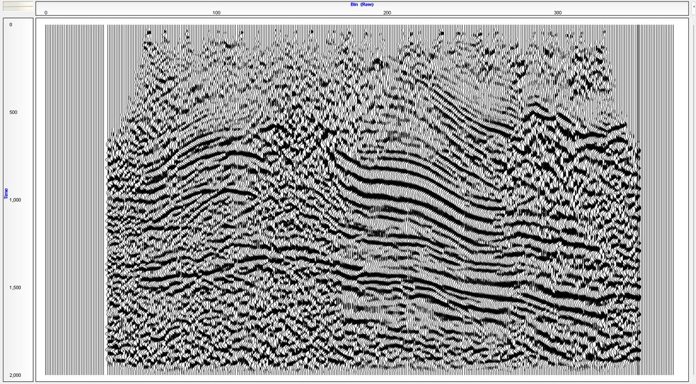 Raw stacked section with no statics applied: reflector continuity is broken by the very near surface.