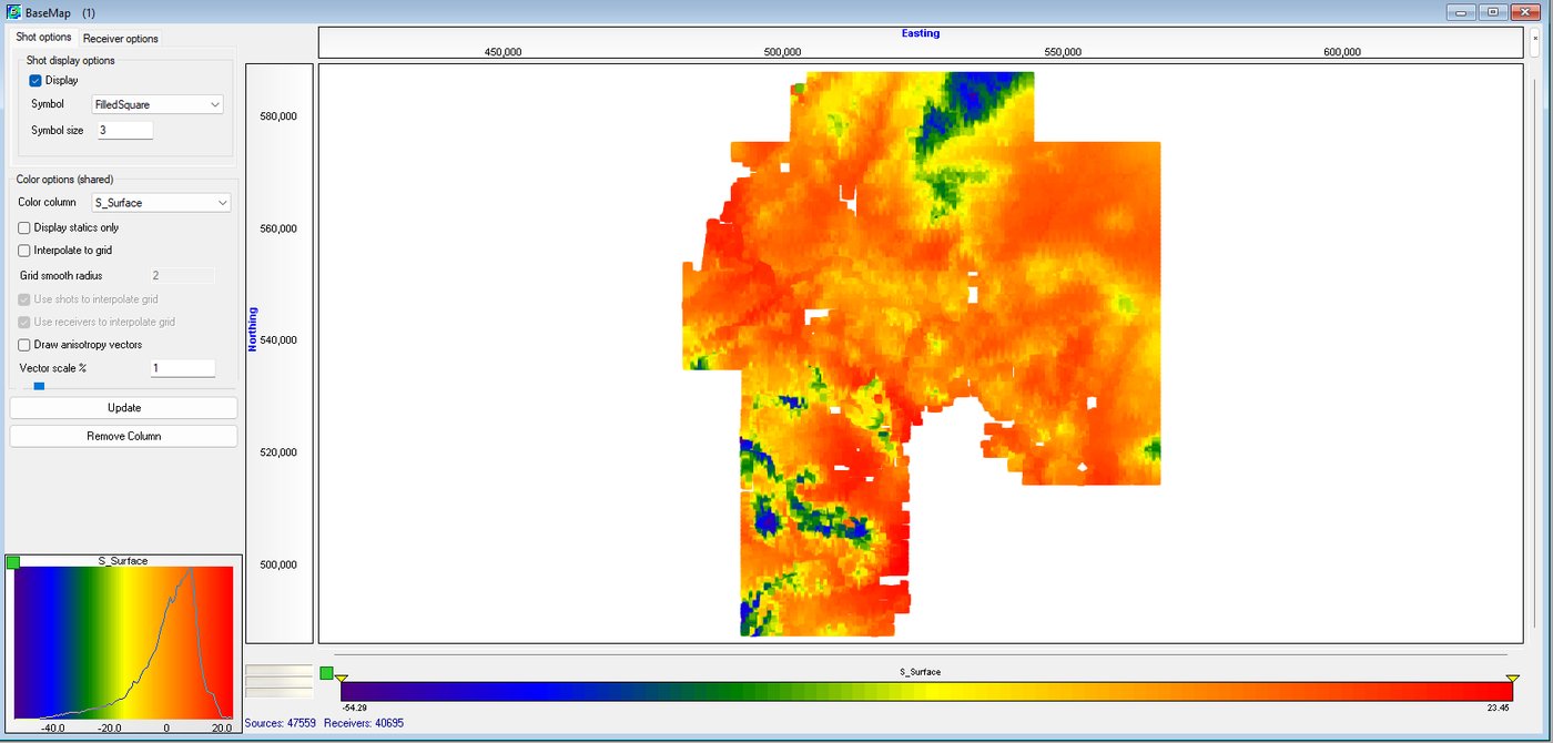 Base map of the turning-ray tomographic statics solution across the survey area.